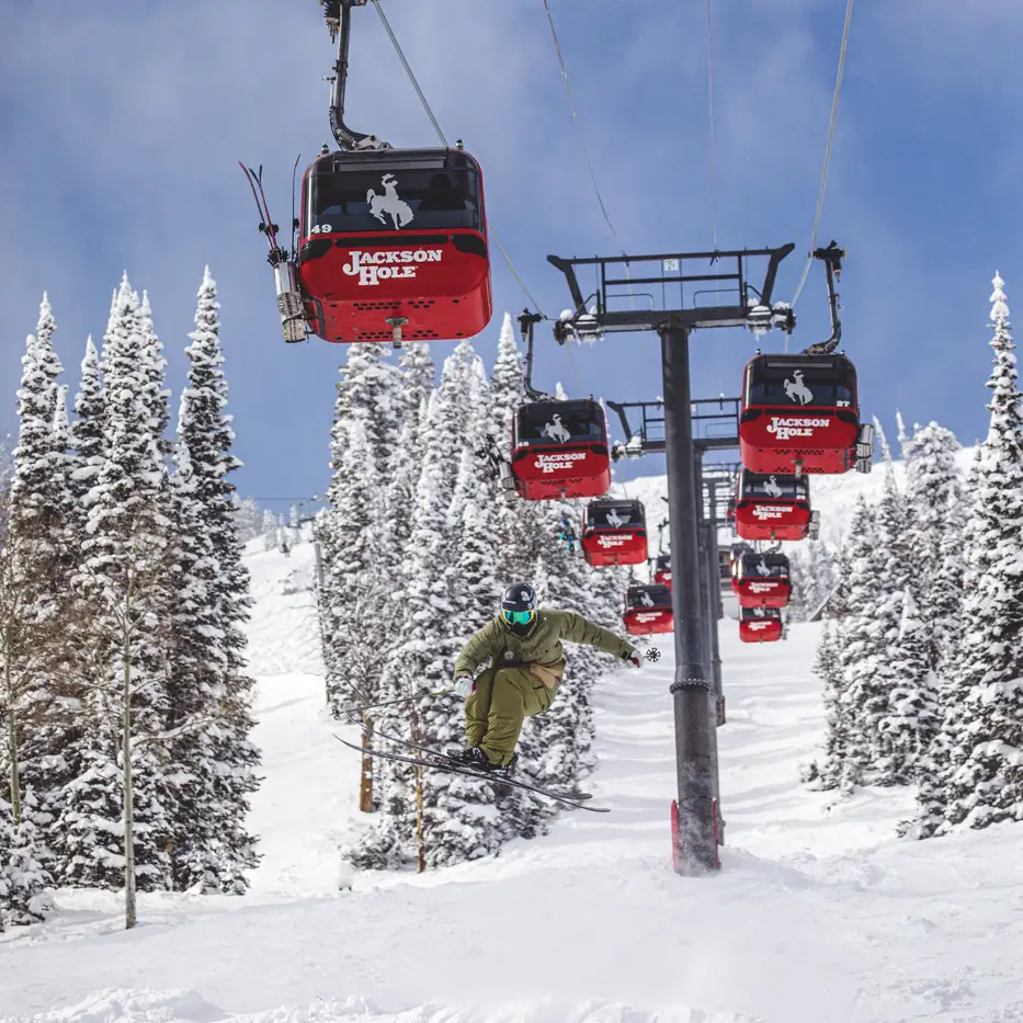 Skiing under the Jackson Hole Gondola