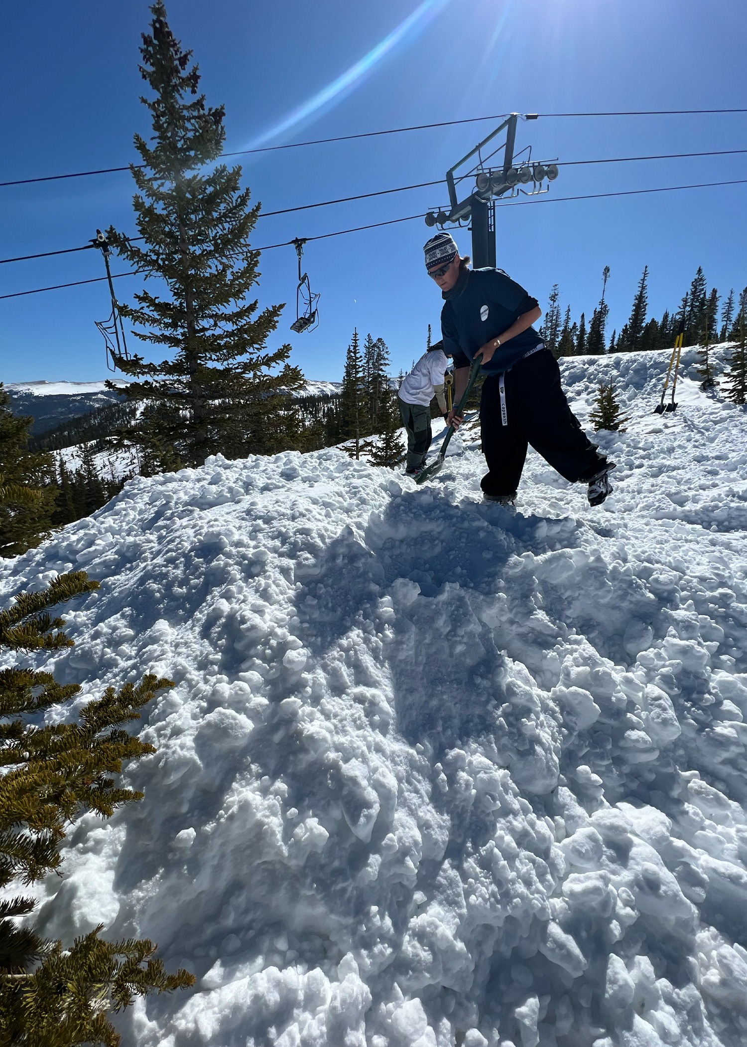 Terrain park crew employees working on building features